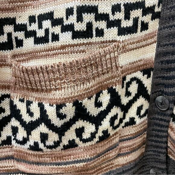 Lucky Brand Cotton Blend Aztec Jacquard Boyfriend Cardigan Sweater Large Nwt - Picture 5 of 9